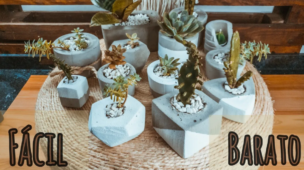 DIY: VASOS DE CIMENTO - vasinhos geométricos e com reciclados para decorar - Fácil e barato!